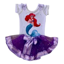 Conjunto Body Laço Saia Rodada Princesa Ariel Novo 