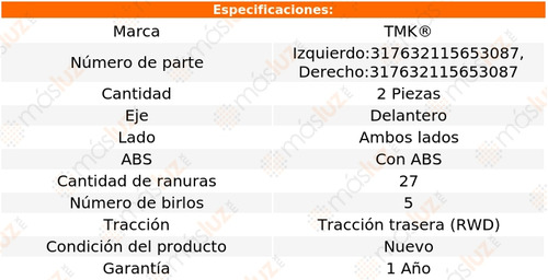 2- Mazas Delanteras Con Abs M37 3.7l 6 Cil 2012/2013 Tmk Foto 2