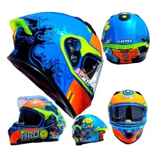 Casco Moto Hro Hoku Sai Certificado Mas Lentes Naranja Azul 