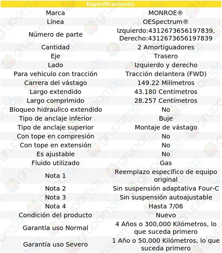 2 Amortiguadores Gas Oespectrum Tra Volvo S80 Fwd 99-06 Foto 3