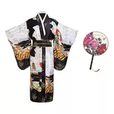 Kit Kimono Estilo Japonês Yukata Gueixa Cosplay + Ventarola