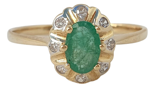 Anel De Esmeralda E Diamantes De Ouro 18k 750 Amarelo 19