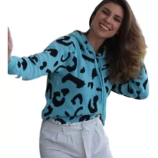 Blusa Trico Com Capuz Animal Print Tendencia Moda Premium
