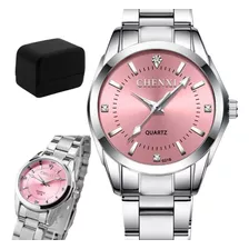 Relógio Feminino Prata Rosê Original Aço Luxo + Caixa 