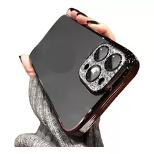 Capa Transparente Com Strass Genérica Luxo C/ Strass Preto Com Design iPhone 13 Pro Para Apple De 1 Unidade