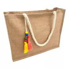 Bolsa De Praia Ecobag: Sacola Rústica Juta + Pingente Color