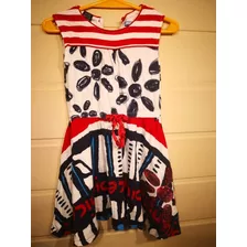 Vestido Desigual Niña Combinado Rojo, Azul Y Blanco