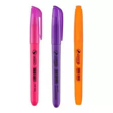 Caneta Marca Texto Em Gel Neon Fluorescente 3 Cores - Brw