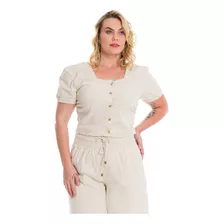 Kit Conjunto Calça Pantalona + Cropped Plus Size De Linho