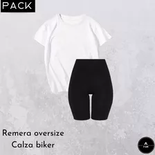 Pack Combo Remera Oversize Y Calza Biker Algodon Y Lycra