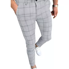 Pantalones Pitillo Largos Ajustados A Cuadros Para Hombre