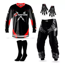 Kit Conjunto Off Road Piloto Motocross Trilha + Luva Meião
