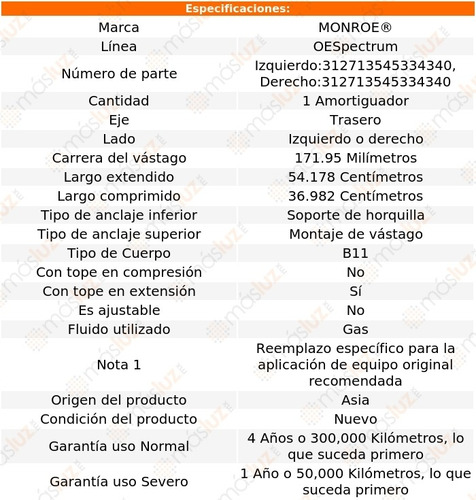 (1) Amortiguador Tra Oespectrum Gas Der O Izq Azera 12/17 Foto 2