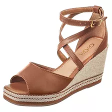 Sandalia Feminina Anabela Espadrile Salto Medio Macio Leve