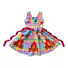 Vestido Infantil Colorido De Festa Junina Xadrez Tam 2 Ao 6