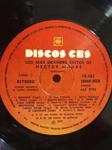 Héctor Mauré - Los Mas Grandes Exitos De Hector Maure - vinilo 1974