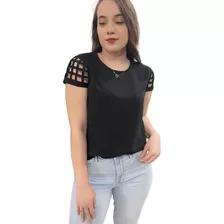 2 Pçs Blusa Feminina Manga Detalhes Crepe Maravilhosa Verão 