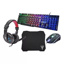 Kit Gamer Clanm Cl-cj01 Jungle Headset 40mm Teclado Led Rain Cor Do Teclado Preto