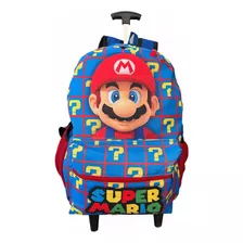 Mochila Juvenil Mario Bros Filme Meninos Rodinhas Escolar Cor Azul