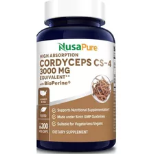 Extracto Cordyceps 3000 Mg, 200 Cap Vegetales Bioperine