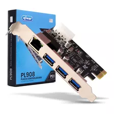 Placa Controladora Pci Express Adaptador Receptor Rj45 3 Usb