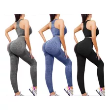 Conjunto Deportivo Calza Leggins Pushup Y Top Mujer Gym Yoga