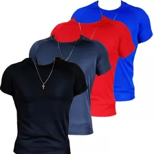 Kit 4 Camisas Masculina Blusa Academia Fitness Slim 