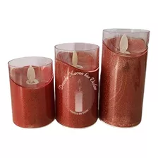 Pack 3 Velas A Pila De Led, Rojo Brillo