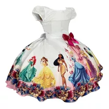 Vestido Infantil De Festa Princesas Disney Com Laço 06 Ao 12