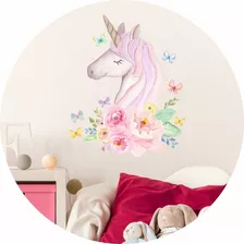 Vinilo Decorativo Infantil De Unicornio Rosa En Acuarela