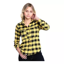 Camisa Xadrez Feminina Amarela Flanela Feminino Manga Longa