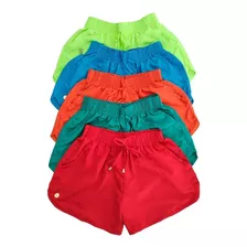 Kit 5 Shorts Feminino Tactel Liso 2 Bolsos Blogueirinha