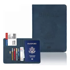 Porta Documentos Passaporte Viagem Carteira Couro Com Rfid