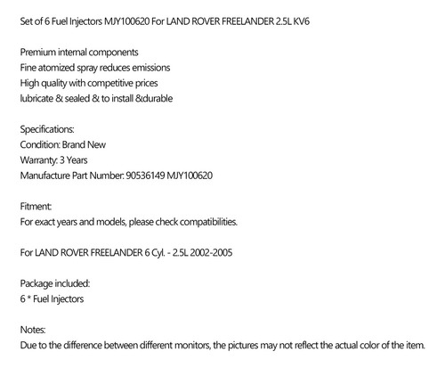 6 Inyectores De Combustible For Land Rover Freelander 2.5 L Foto 9