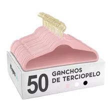 50 Ganchos Para Ropa Terciopelo Antideslizante Premium Color Rosa