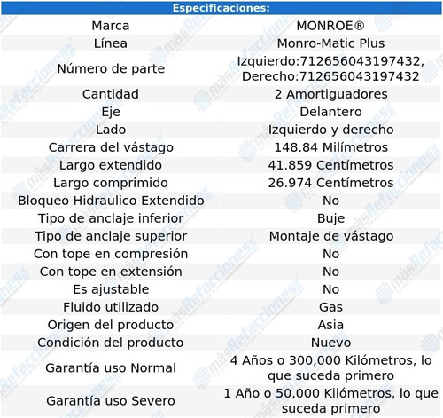 Par Amortiguadores Del Gas E-250 Econoline Club Wagon 75-91 Foto 3