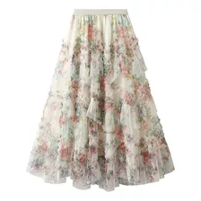 Irregular Stitching Colorful Flower Mesh Skirt