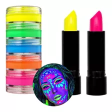 Kit Festa Tinta Facial + 2 Batom Neon Maquiagem Fluorescente