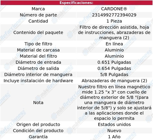 Filtro Hidrulico Direccin 5/8 Cardone Tvr 2500 72 Foto 5