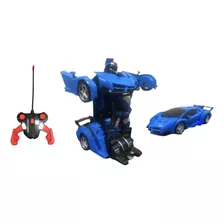 Carrinho Controle Remoto Vira Robô Transformers Recarregável Cor Azul