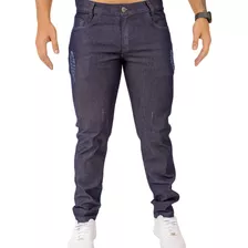 Calça De Sarja Masculina Escura Com Bolso Traseiro Detalhado