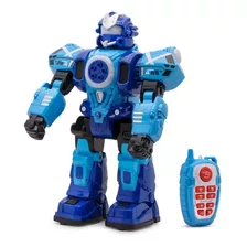 Brinquedo Robo Dança Brilha Atira Dardos Com Controle Remoto Cor Azul