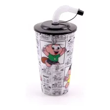 Copo 3d Com Canudo Dobrável Gibi 550ml - Turma Da Mônica Cor Branco