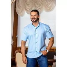 Camisas Masculina Social Gola Padre Linho Premium Moda Luxo