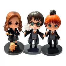 Muñecos Harry Potter X3 Figuras Ron Hermione Y Mascotas 10cm