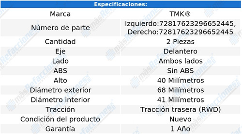 Par Baleros Dobles Rueda Del Tracker L4 1.6l 91 Al 92 Tmk Foto 2