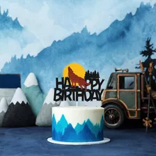 Wolf Cake Topper Wolf Animal Silhouette Happy Birthday Cake