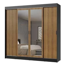 Guarda-roupa Casal Madesa Austin Portas Correr C Espelhos Pr Cor Preto/rustic