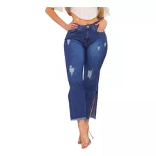 Calça Jeans Feminina Reta Com Fenda Lateral Na Barra 4671