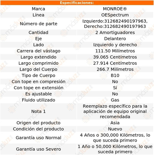 Kit 2 Amortiguadores Del Gas Oespectrum Qx56 Infiniti 04/10 Foto 3